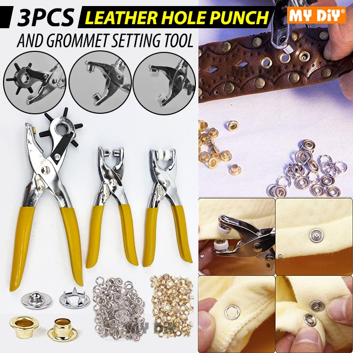 MYDIYHOMEDEPOT 3pcs Leather Hole Punch & Grommet Setting Tool Belt