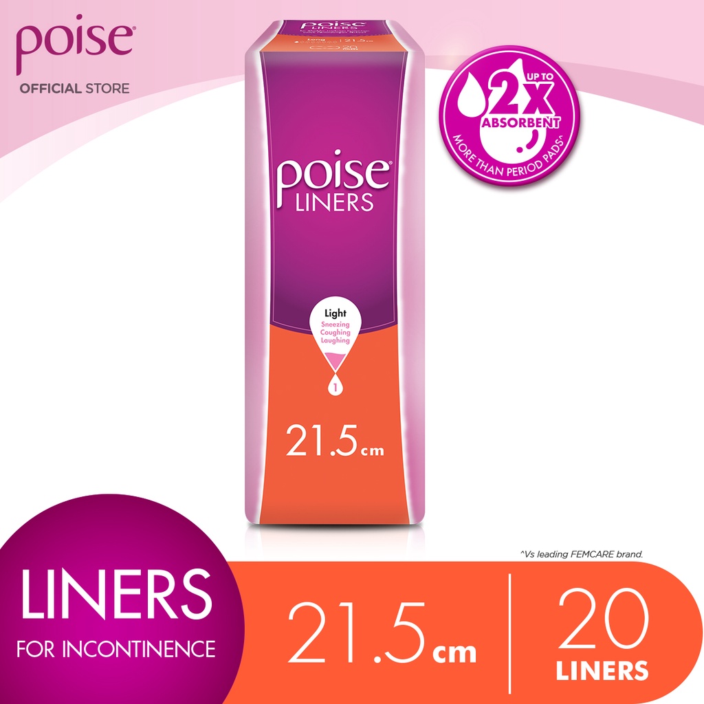 Poise Incontinence Liners 21.5cm (10s x 2 Packs) Light Bladder / Urine Leakage Protection