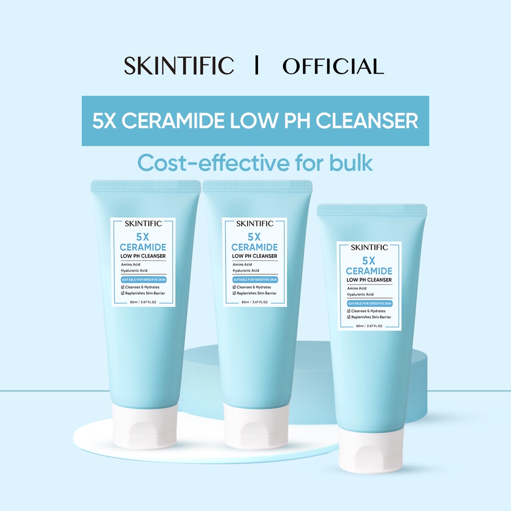 SKINTIFIC 5X Ceramide Low pH Cleanser Gentle Cleanser for Sensitive Skin (80ml x 3 Pcs/Set