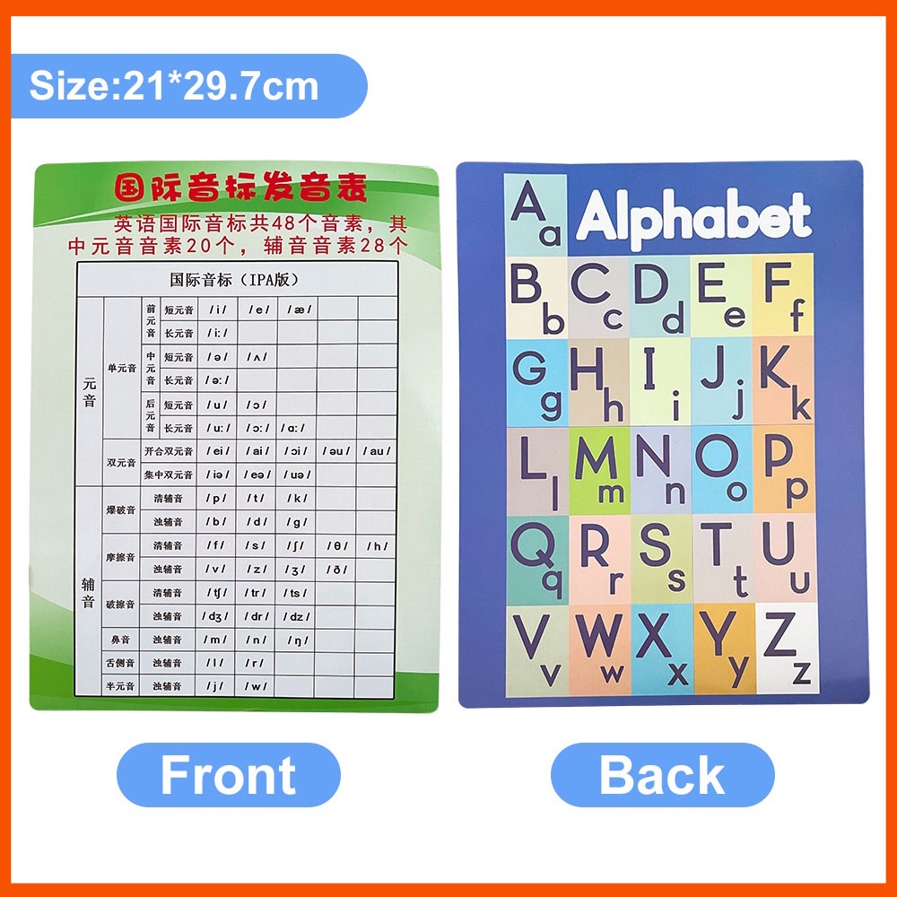 1 Pcs A4 Learing Poster Card English International Alphabet