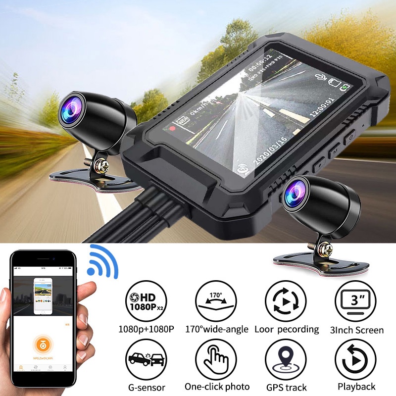 WiFi Motorcycle Camera Full HD 1080P Dual Lens Motorbike Bike Video ...