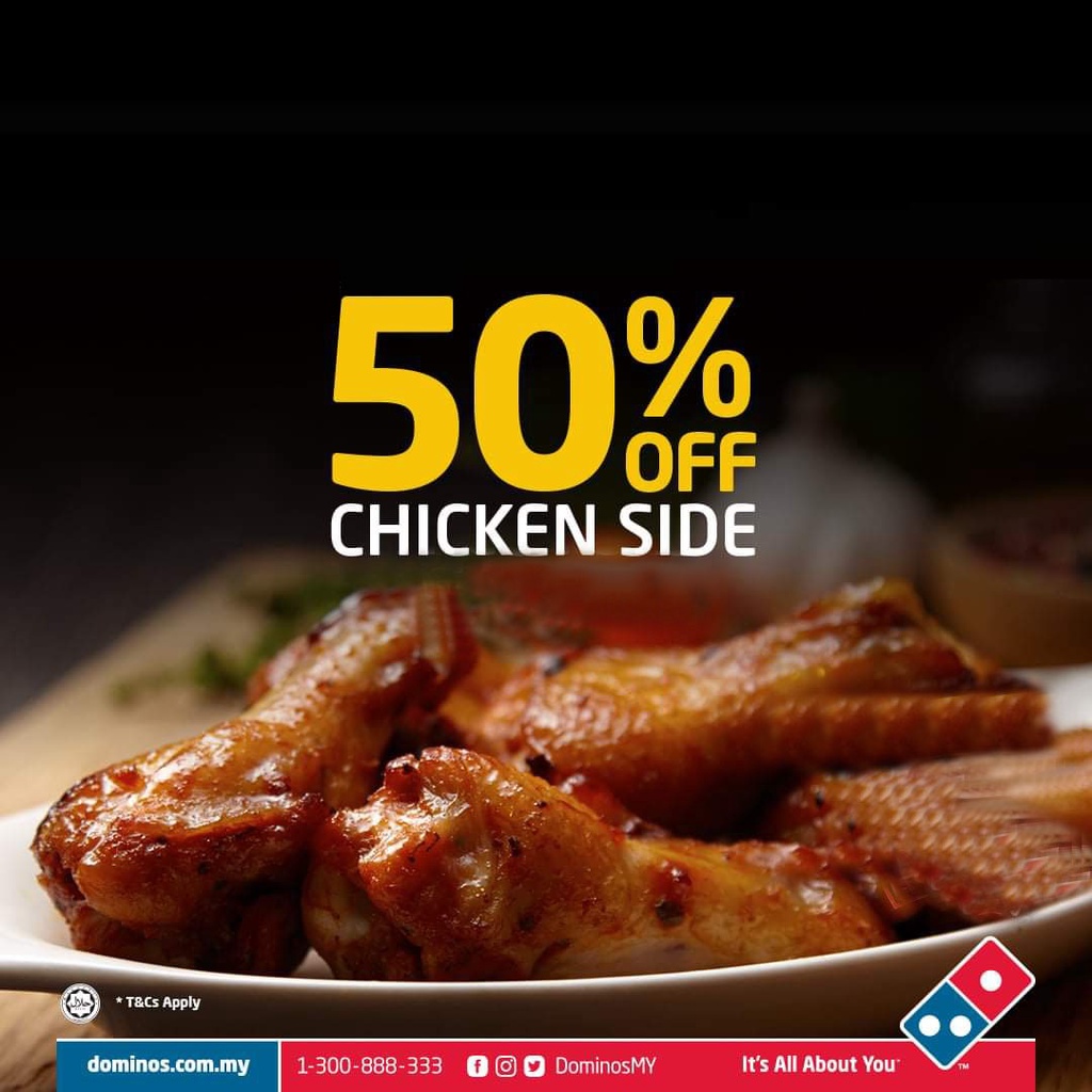 Domino's pizza voucher 50OFF 1 chicken side Shopee Malaysia
