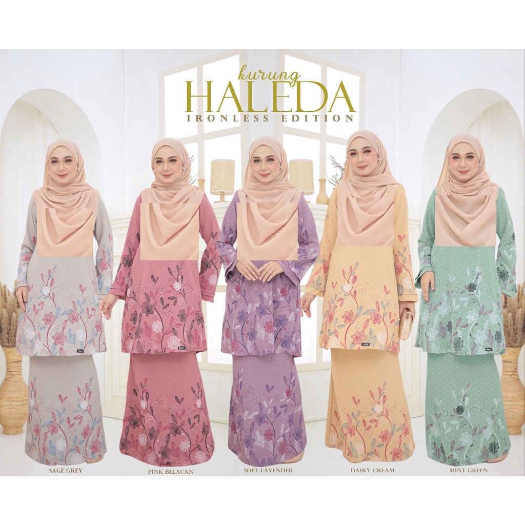 Kurung Labuh Ironless Floral HalIda Sage Grey Pink Belacan Lavender ...