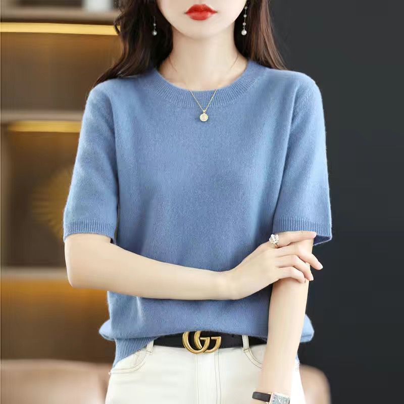 Contrast Round Neck Short Sleeve Sweater