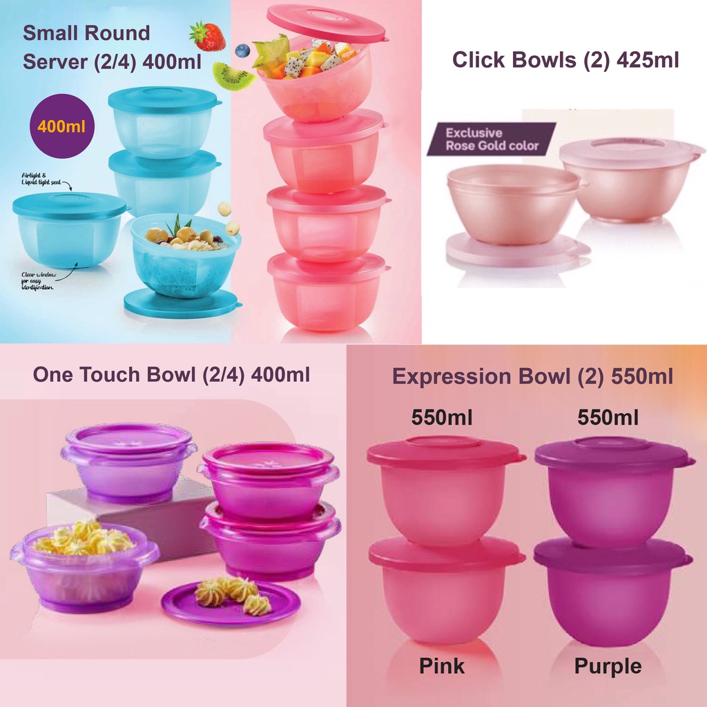 Tupperware Small Round Server 400ml / One Touch Bowl 400ml / Click