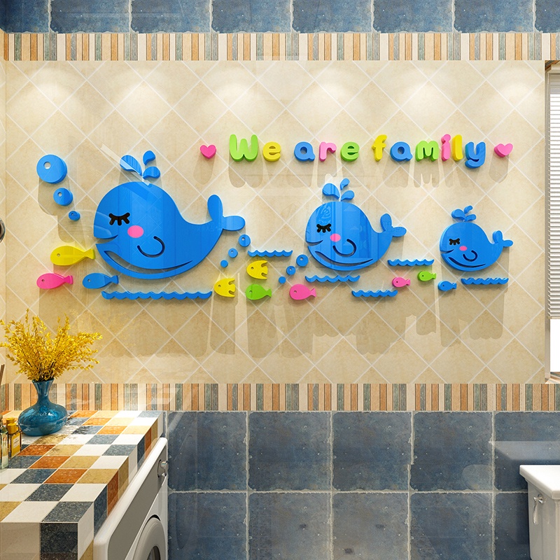 Cartoon Bubble Whale Wall Sticker 3D Acrylic Waterproof Wall Sticker ...