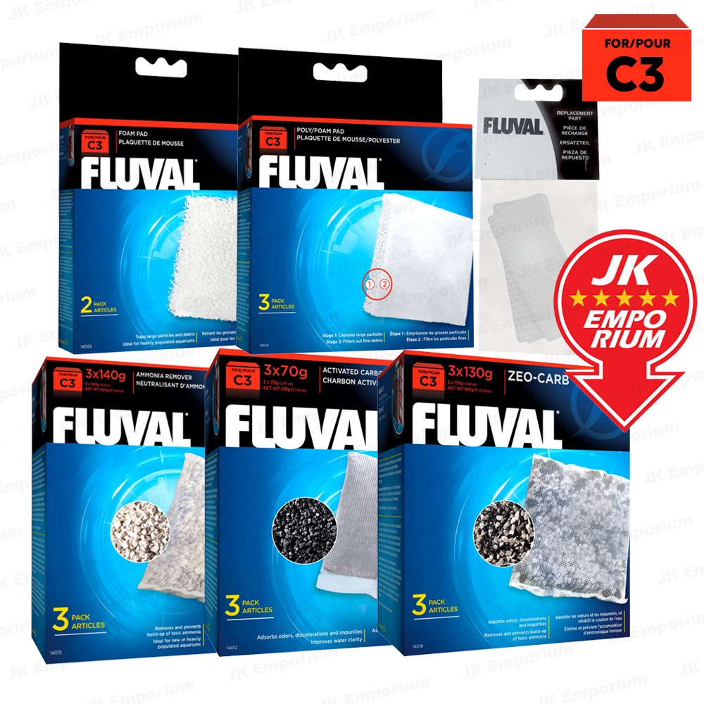 Fluval C3 Replacement Filter Media Poly/Foam Pad BioScreen ZeoCarb