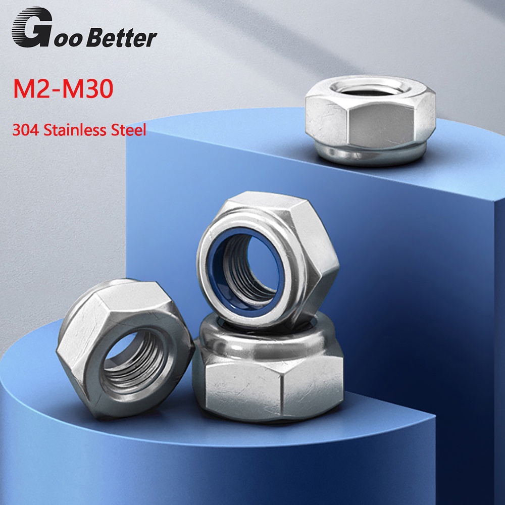M2 M30 304 Stainless Steel Hex Nylon Insert Lock Nut Selflocking