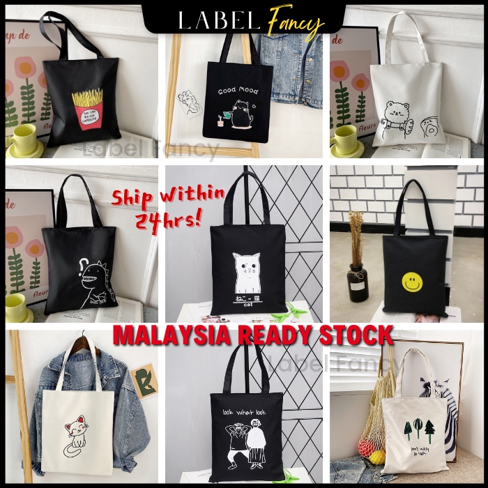 Cheapest Ready Stock Tote Bag Student Zip Canvas Bag Women Shoulder Bag Tuition Bag School Beg Sekolah Tote Beg Murah