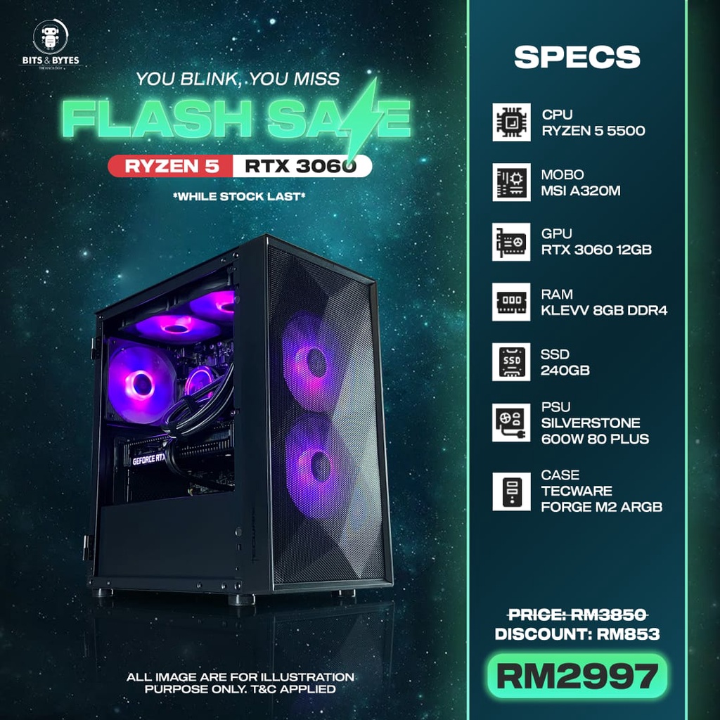 FLASH SALE RYZEN 5 5000 SERIES AND RTX 3060 12GB GAMING PC Shopee