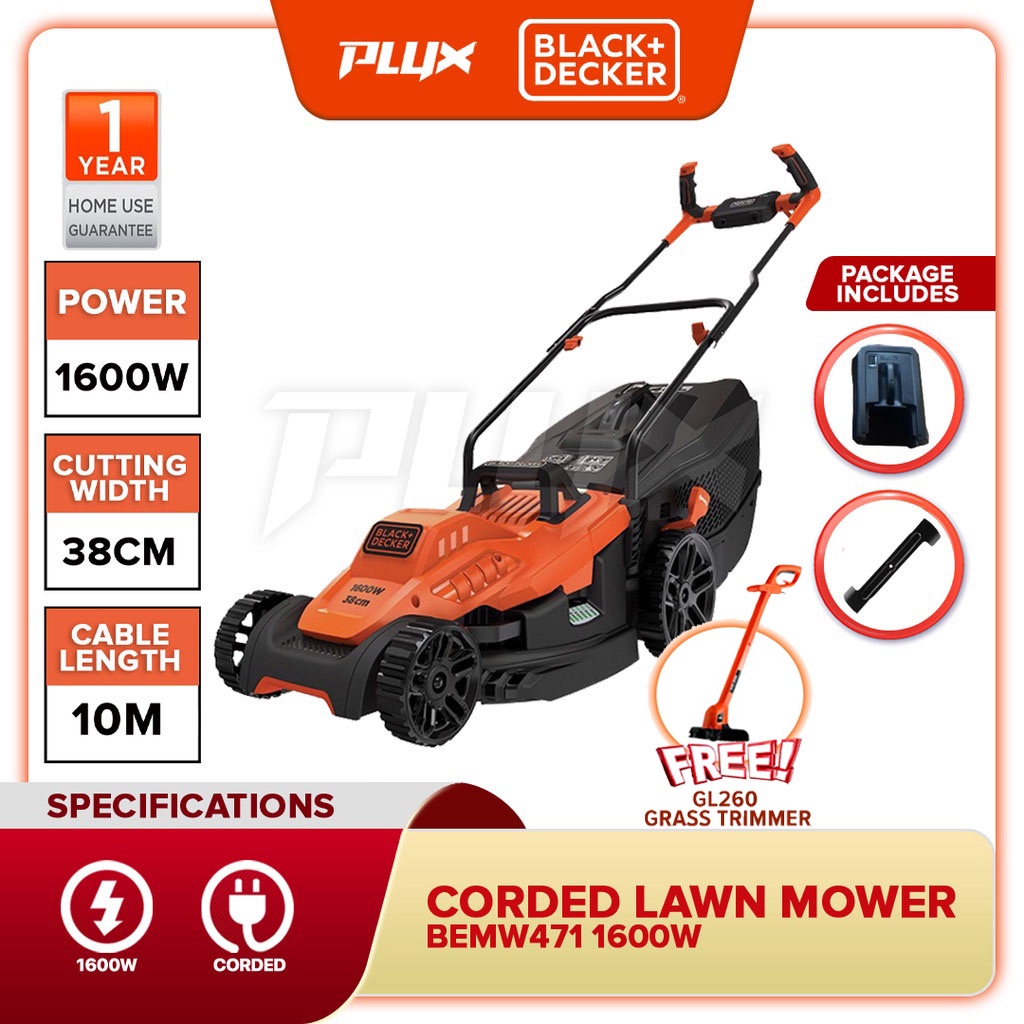 Black and Decker BEMW471BH 1600W 38cm Lawn Mower Electric Lawn