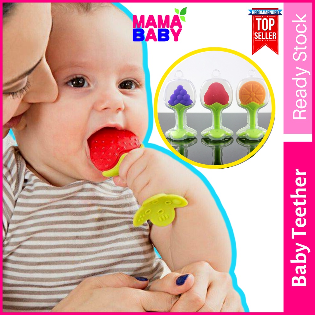 Baby Teether Soft Food Grade Silicone Toy 🍓🍎🍑🍊🍇 Fruit Designs mainan
