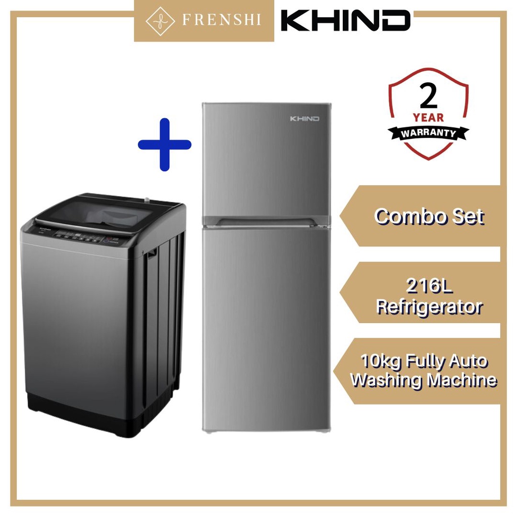 【COMBO】Khind 216L Refrigerator RF200 + 10kg Fully Auto Washing Machine ...