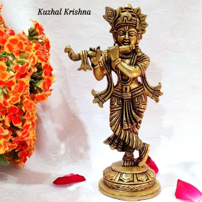 Kuzhal Krishna Statue Brass Antique FinishKrishna Brass Sculpture ...