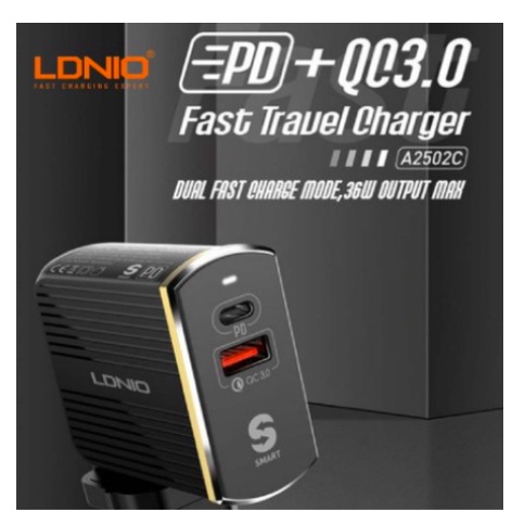 LDNIO A2502C 38W PD + QC3.0 USB-C Dual Output Fast Charge 3.0 Auto ID ...