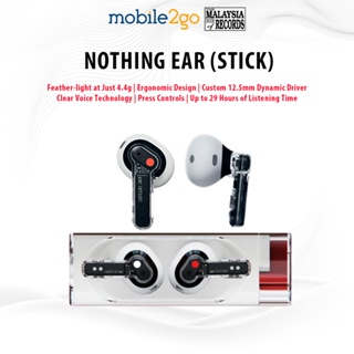 Nothing Ear (stick) - wireless earbuds, comfortable ergonomic design, 4.4g  ultra lightweight, custom dynamic driver, Clear Voice Technology, press
