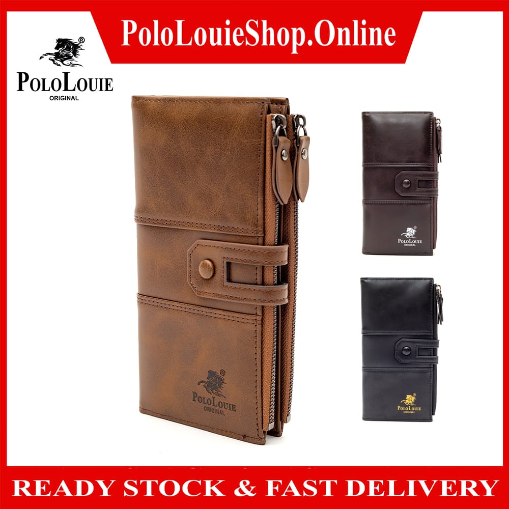 LUUFAN Genuine Leather Long Wallet - Double Zipper Clutch With Wrist Strap, Holds Phone & Cards, Black