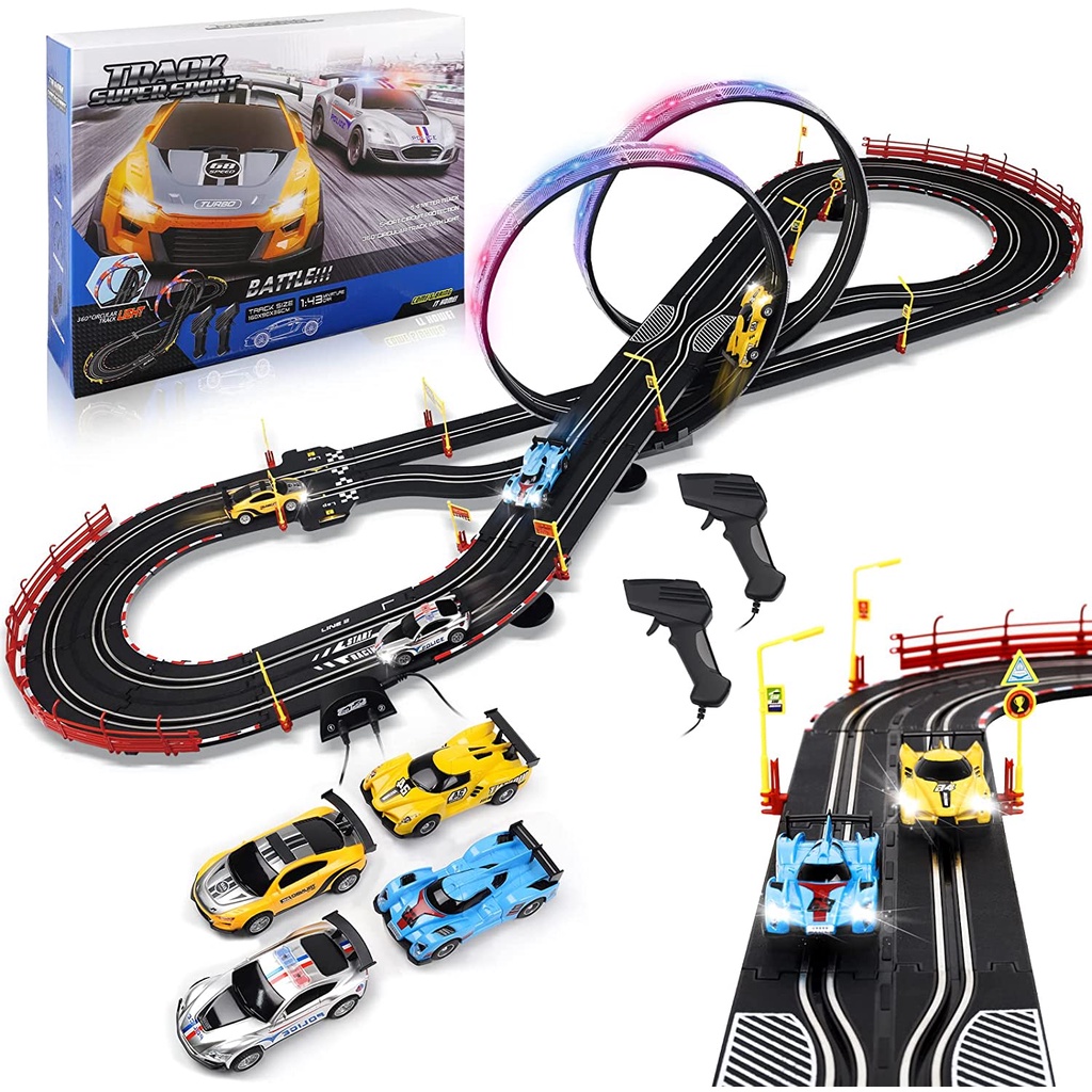 2022 Upgraded Electric High-Speed Slot Car Race Car Track Sets with LED ...