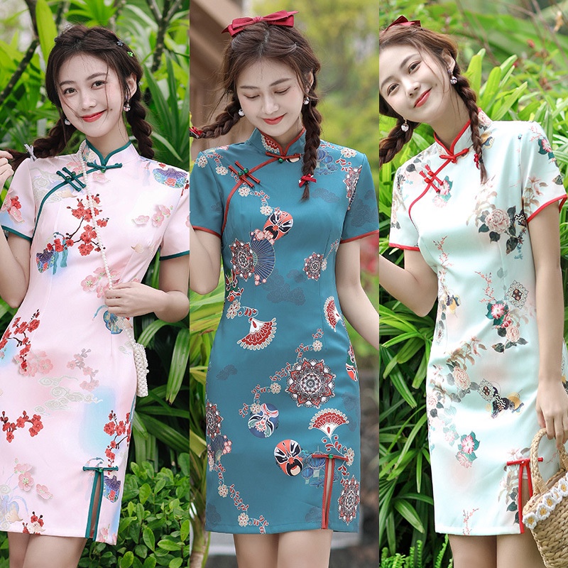 M-4XL 2022 New Year Red Summer Trend Street Fashion Modern Cheongsam A-line  Dress Women