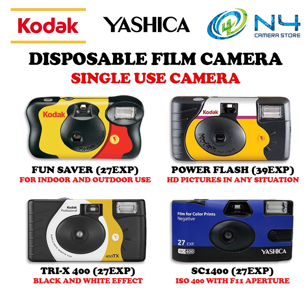 Kodak Disposable Camera with Flashing Light Kodak 135 Single-Use Camera  Kodak Fun Saver Kodak HD Power Flash Film Camera