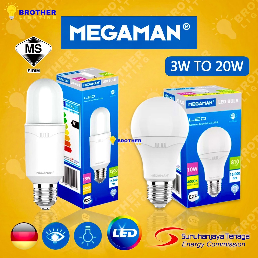 [SIRIM] MEGAMAN LED Bulb 3W 5W 7W 10W 15W Stick Bulb PLC E27 Mentol ...