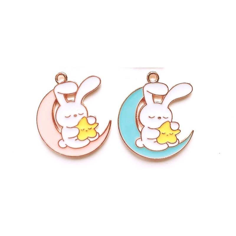 (Ready Stock) 4pcs Cute Rabbit Moon Cartoon Enamel Charms Charm Alloy ...