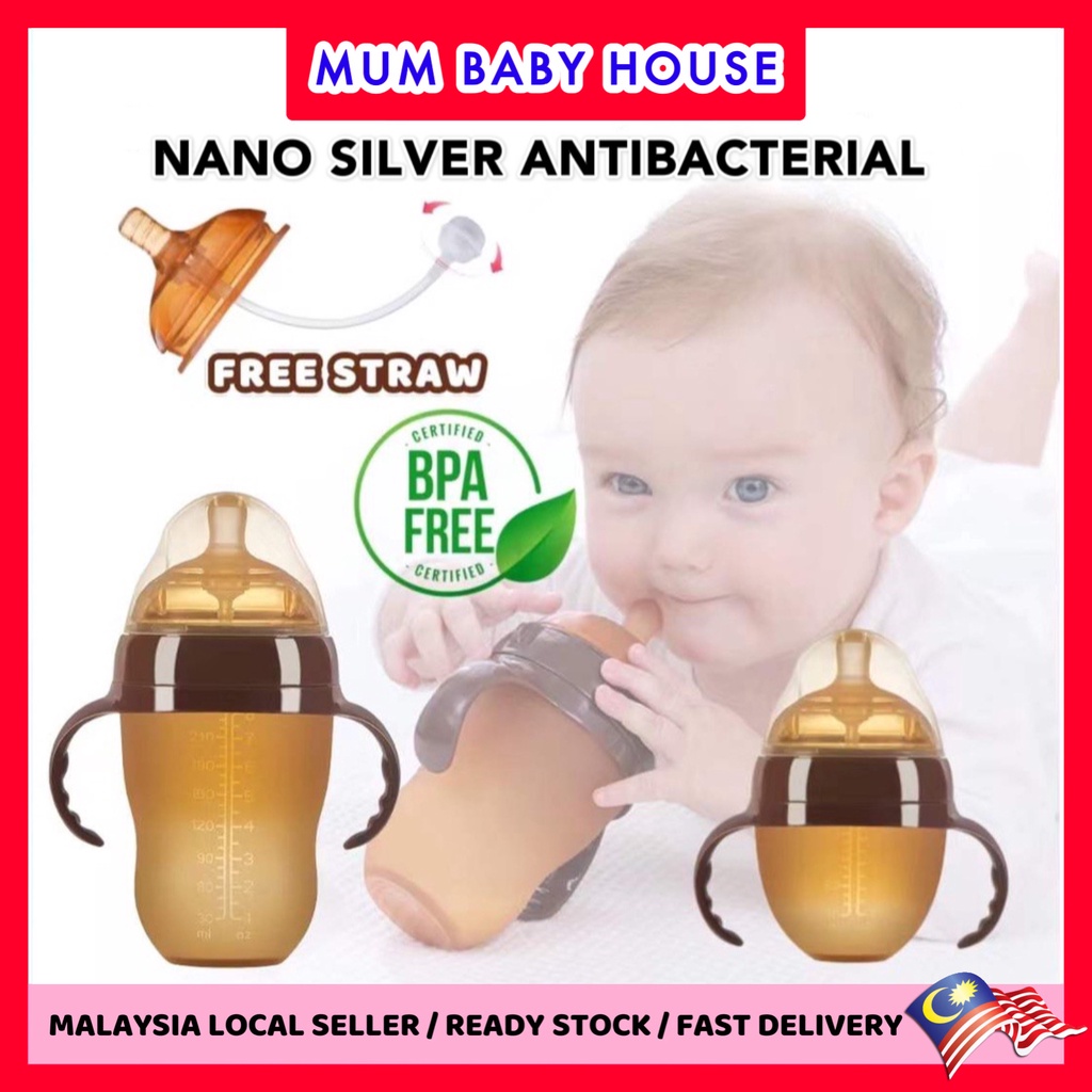 Baby Silicone Nano Bottle Feeding With Straw Wide Neck Pacifier Botol