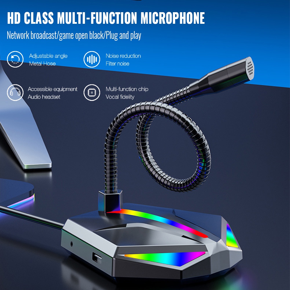 USB Desktop Microphone Adjustable RGB Multimedia Microphone Gaming Chatting Online Class PC