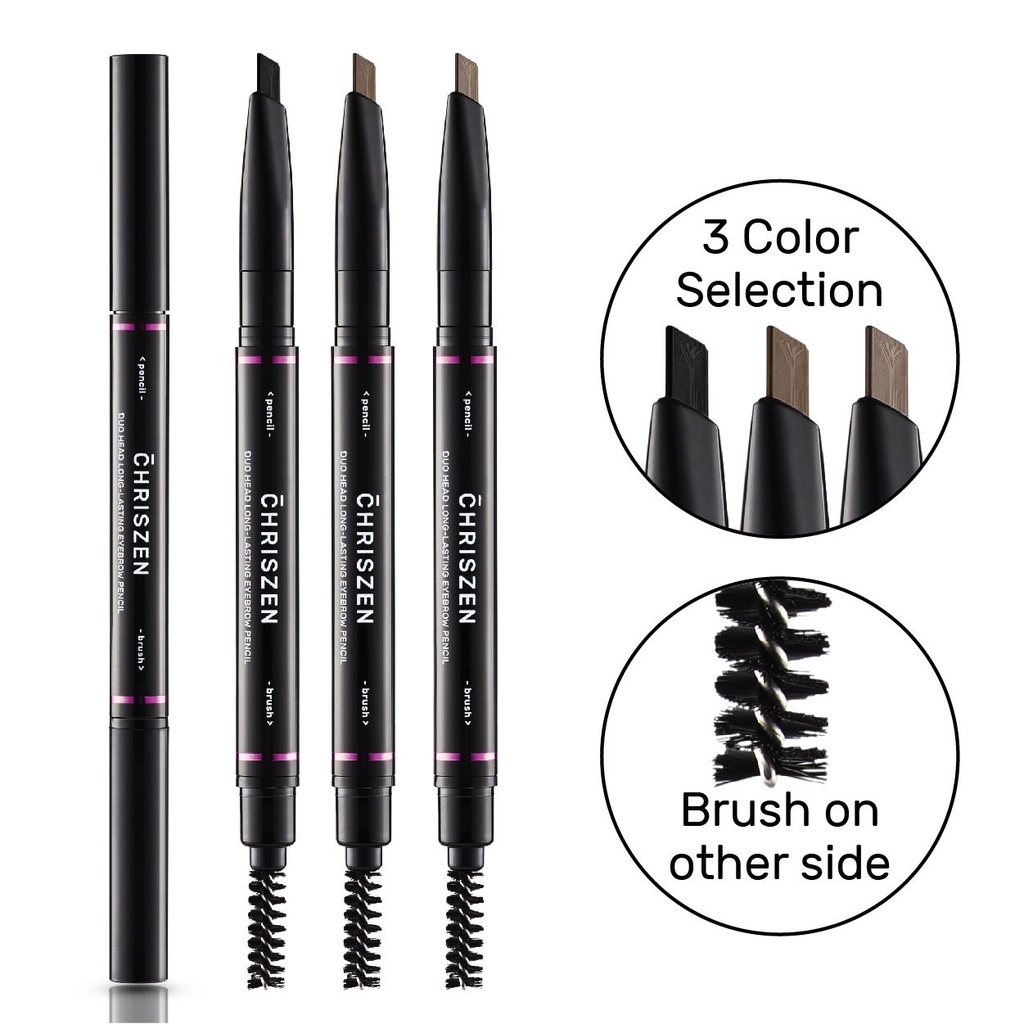 Local Ready Stocks Chriszen 2 In 1 Long Lasting Eyebrow Pencil Pensel Pelukis Kening 12g