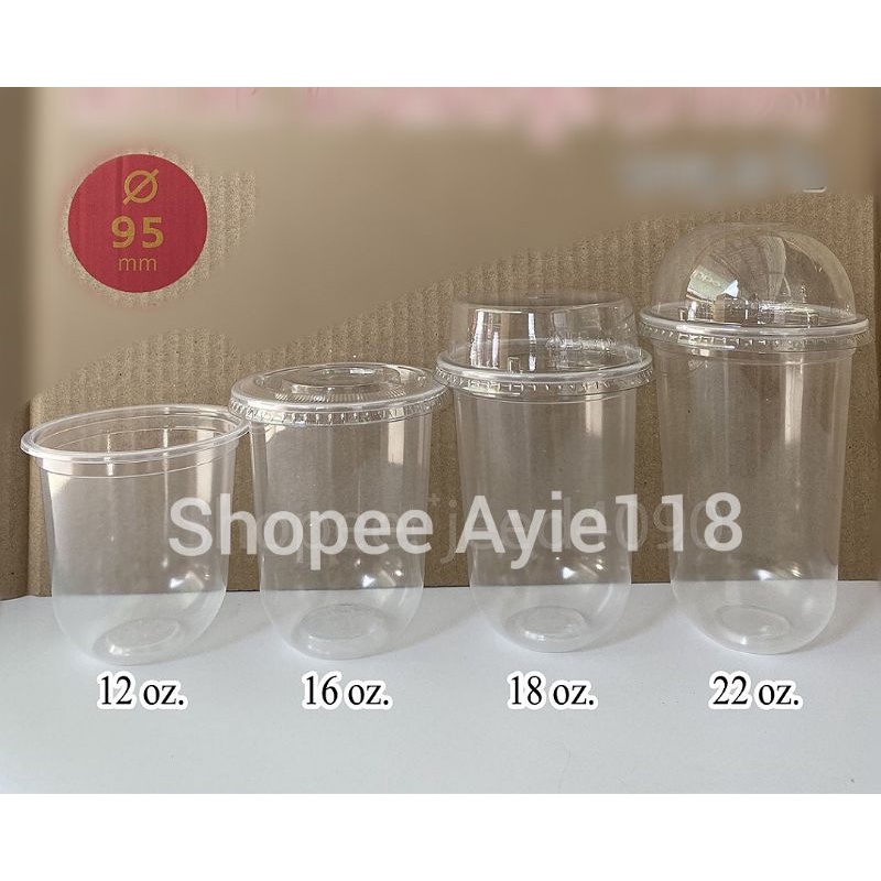 (100PCS) CUP U SHAPE+ LID SAIZ 12,14,16,18,20,22 OZ (CUP CAPSUL ...