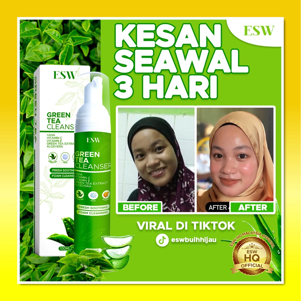 🔥[ VIRAL ] ESW BUIH HIJAU / Green Tea Facial Cleanser / Free Gift