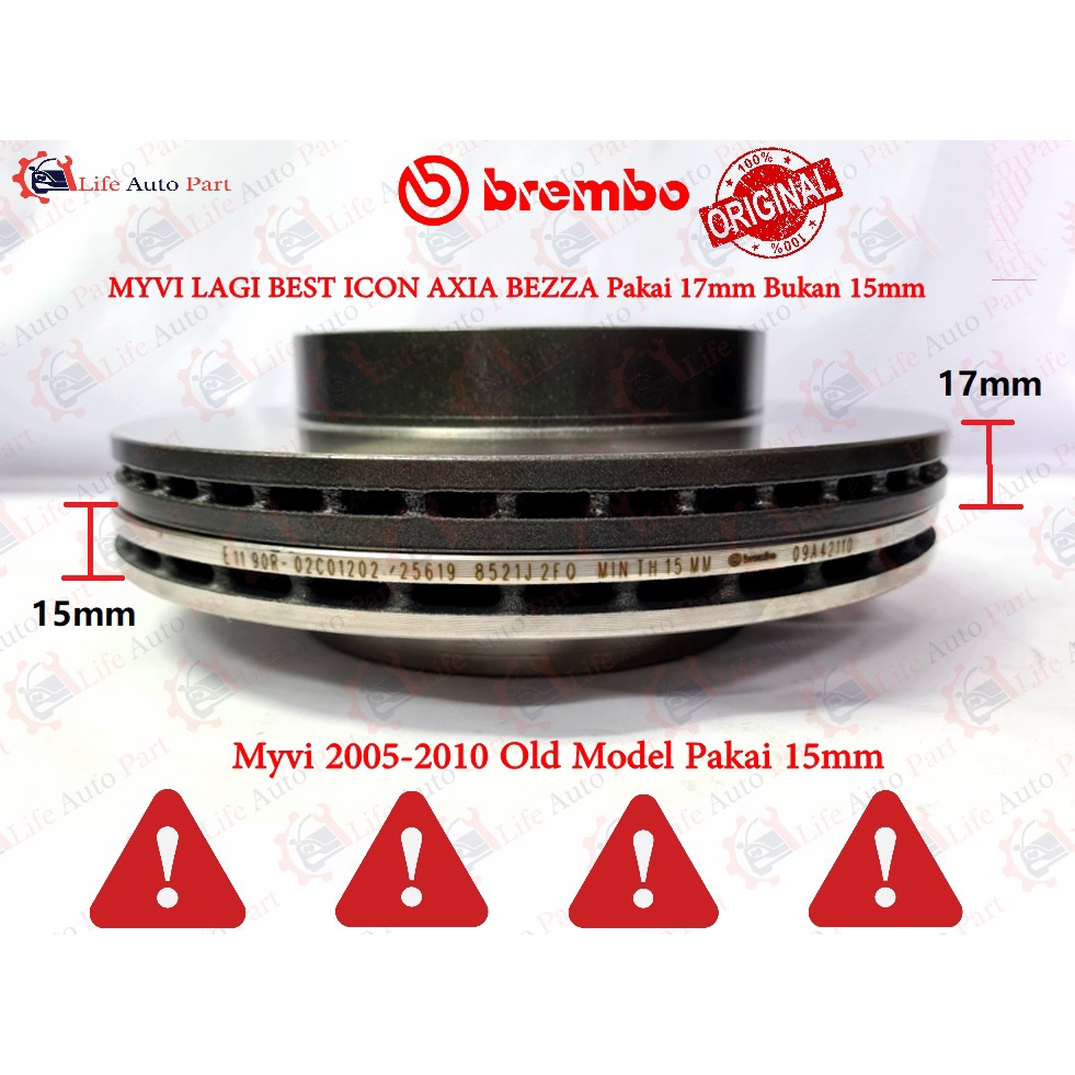 (2PCS) 17MM BREMBO FRONT BRAKE DISC ROTOR MYVI LAGI BEST ICON AXIA