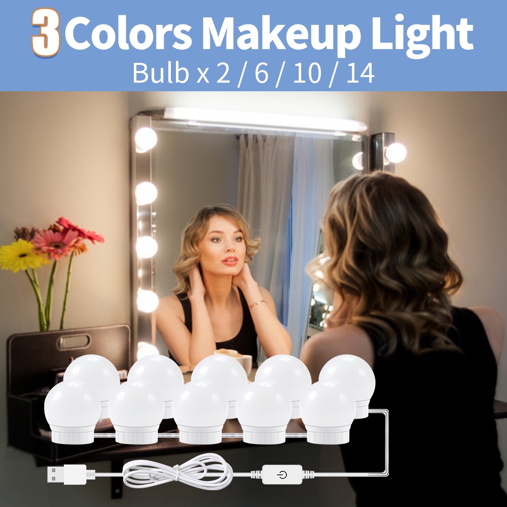 14 LED Bulbs Makeup Mirror Light Dressing Table 3 Colors Lamp DC5V