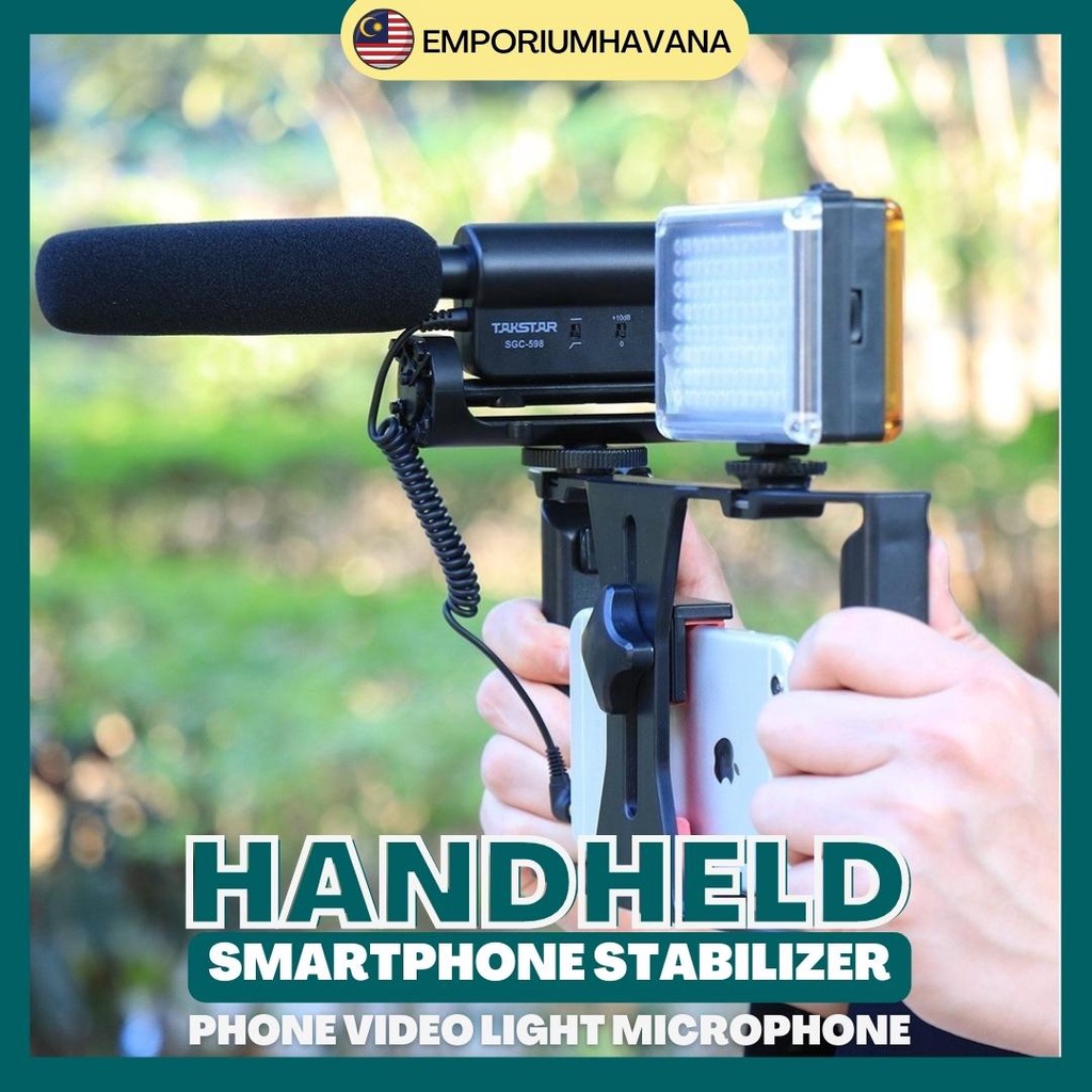 PHONE VIDEO CAGE Handheld Smartphone URig Microphone LED Lights for