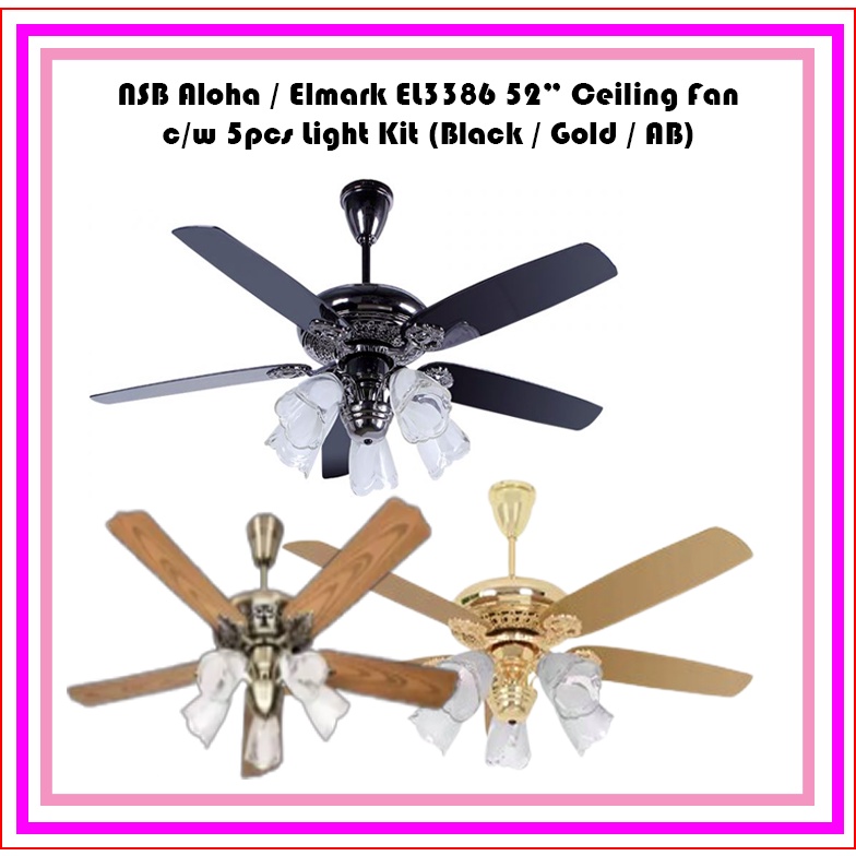 NSB Aloha / Elmark EL3386 52" Ceiling Fan With Light Kit C/W bulb