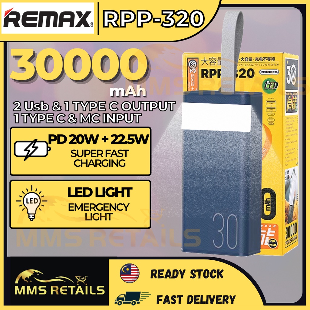 Remax Powerbank 30000mah Power Bank Fast Charging LED Light Type-C 20W ...