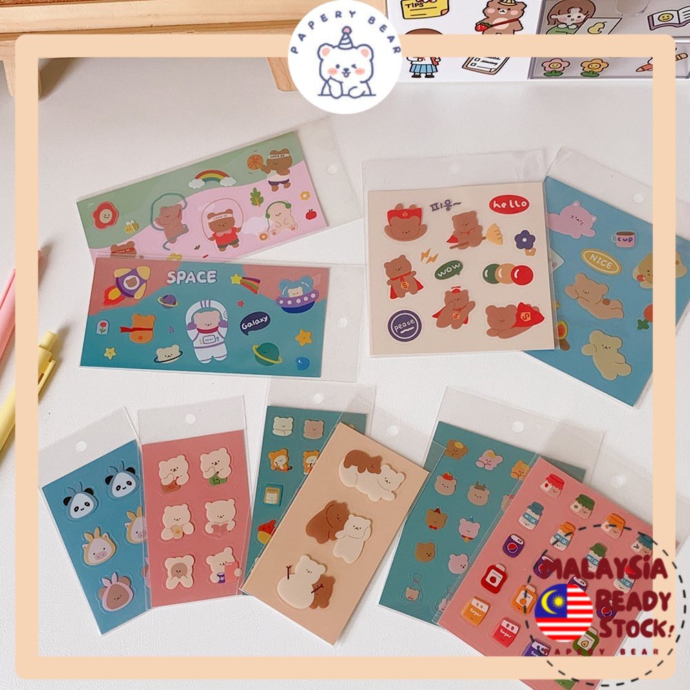 Korean Ins Mini Cute Bear Sticker Sheet Journal Sticker For Diary ...