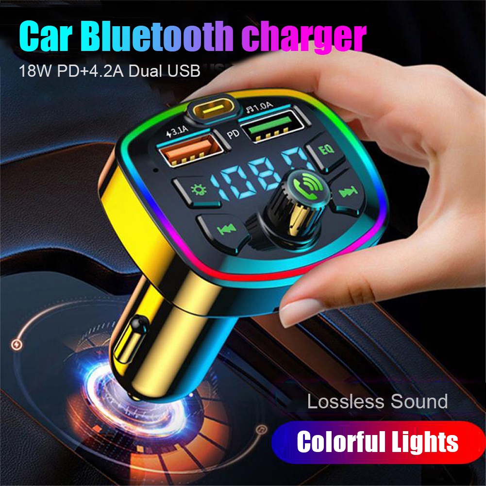 Car Bluetooth 50 Charger Fm Transmitter Pd 18w Type C Dual Usb 42a Colorful Ambient Light 