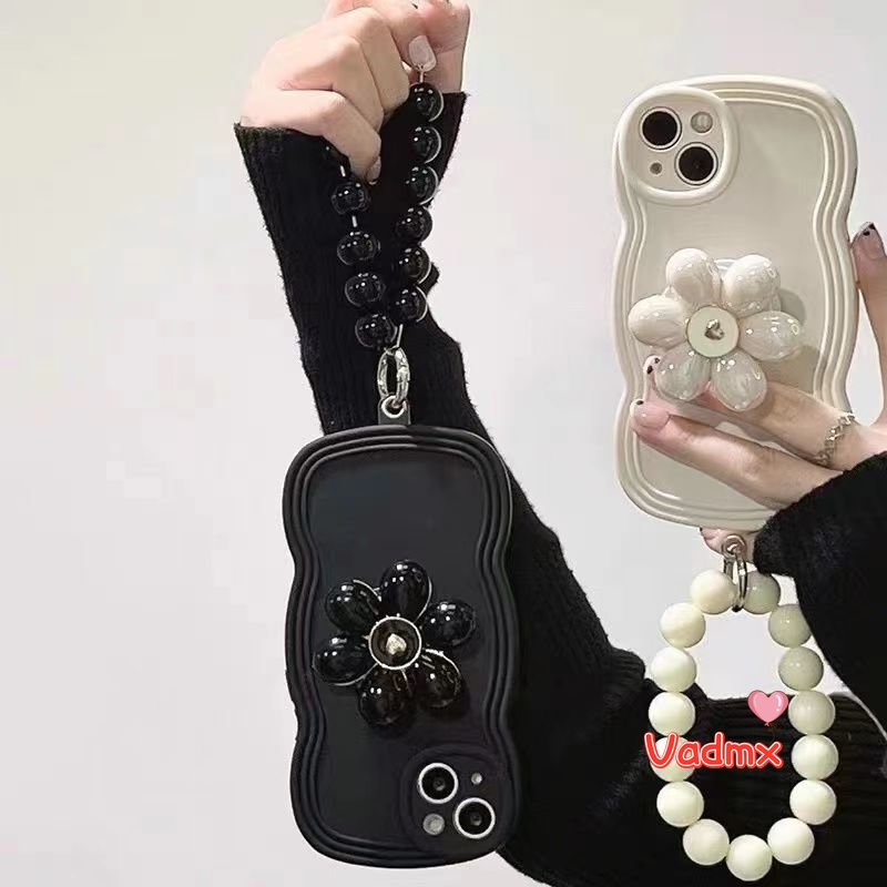 Shiny Pearl Flower Holder Stand Cover For iPhone 14 Pro Max 14 Plus 13