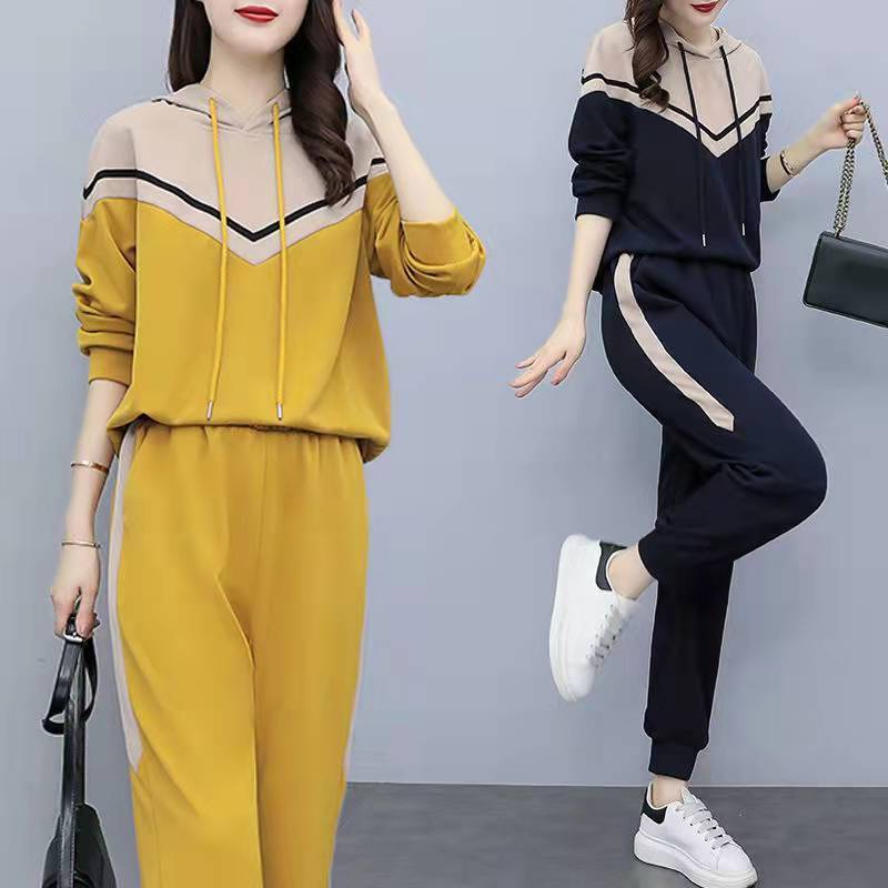 Tracksuit Set Woman Korean Style Color Matching Loose Slimmer Look