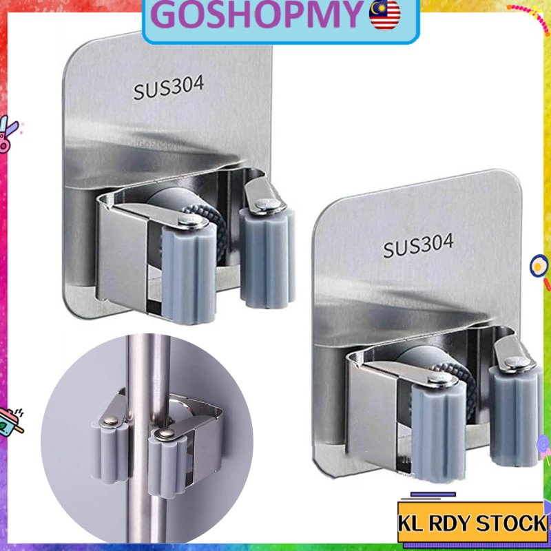 Stainless Steel Mop Hook Wall Mounted Mop Organizer Storage Rack Brush