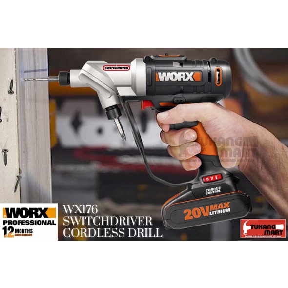 WX 176 WORX Li ion Switchdriver 20V Max 30Nm 6.35mm Hex BARE