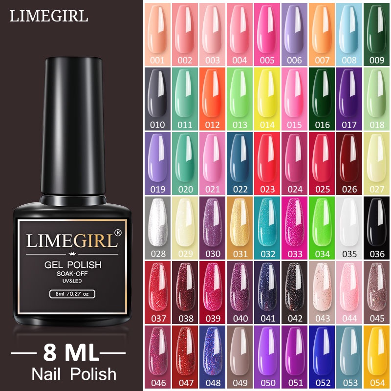 LIMEGIRL Nail Gel 8ml Soak Off Pure Color Nail Polish Bright For Nail ...