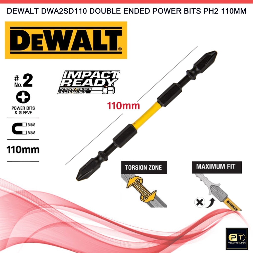 DEWALT DWA2SD110 DOUBLE ENDED POWER BITS PH2 110MM Phillips