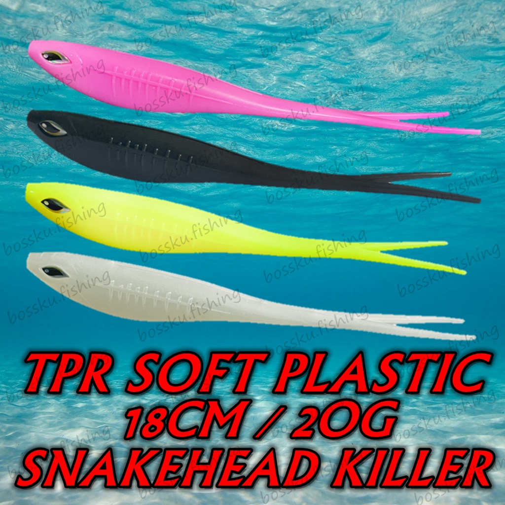 BOSSKU 18cm 20g Floating Soft Plastic Skipping Lure V Tail Toman Haruan