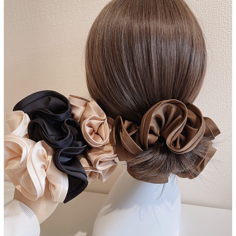 French Fungus Side Scrunchie Hair Ring Satin Head Rope Female Simple ...