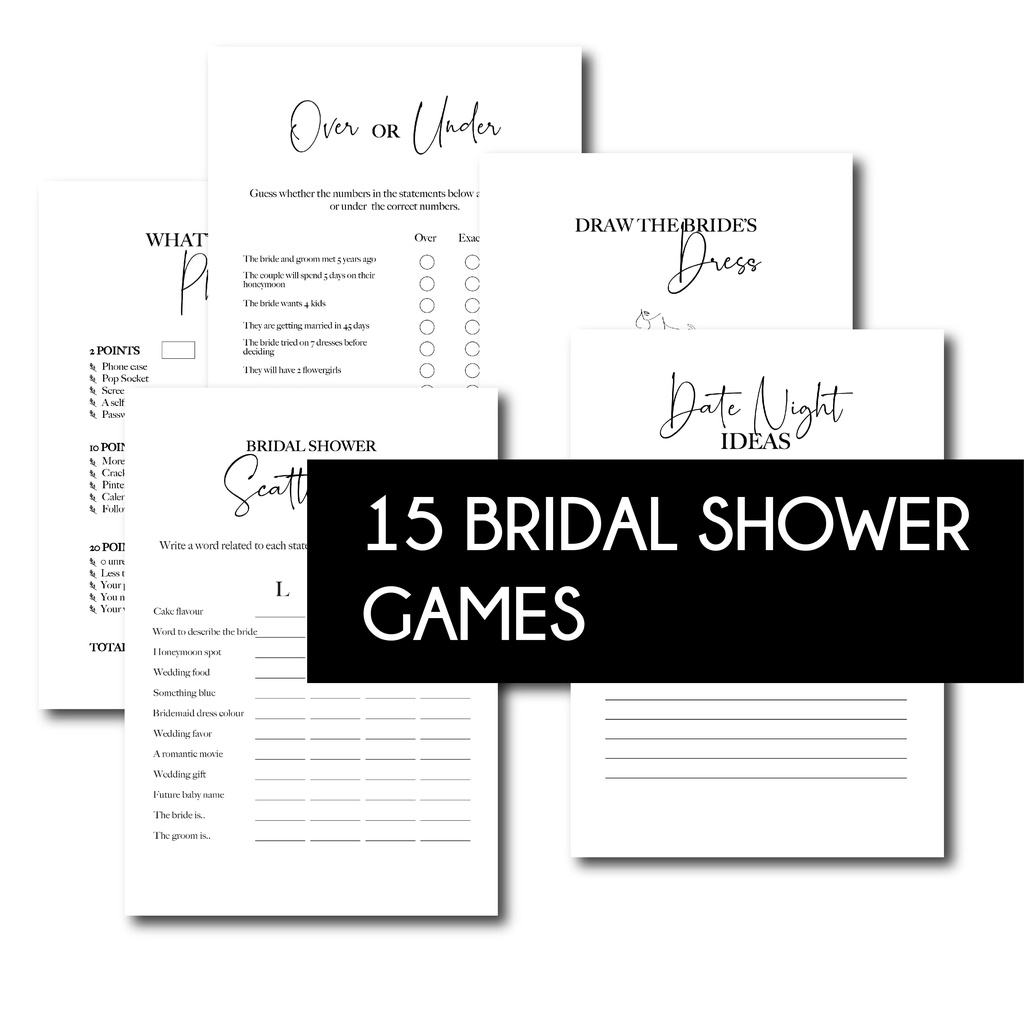 15 Printable Minimalist Bridal Shower Bachelorette Pdf Games Download And Print Yourself Black 6412