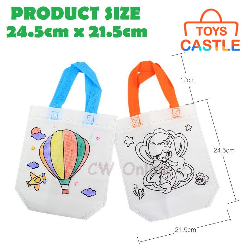 [Fast Shipping] Children DIY Bag Painting Creative Double Side Ecofriendly Handbag Birthday