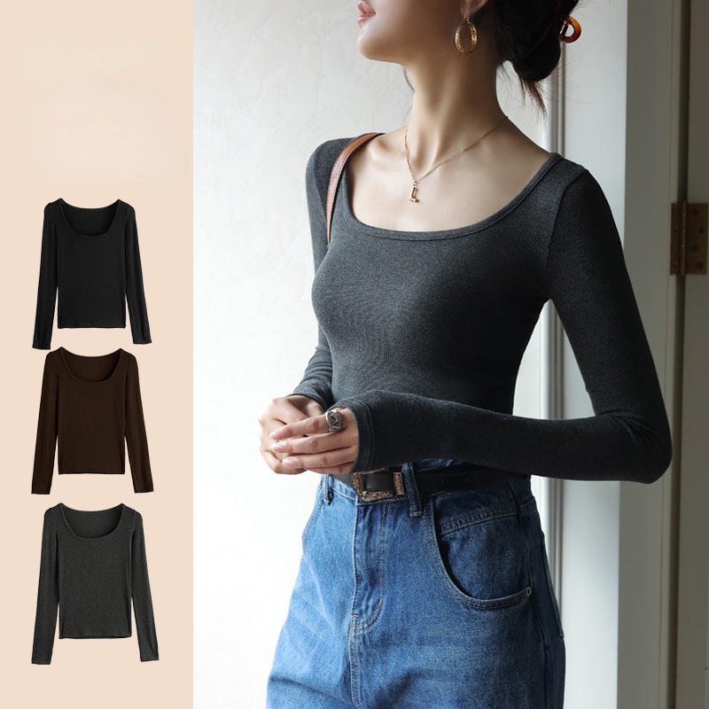 Korean Style Casual Shirt Women's Long Sleeve Slim TShirt Shopee