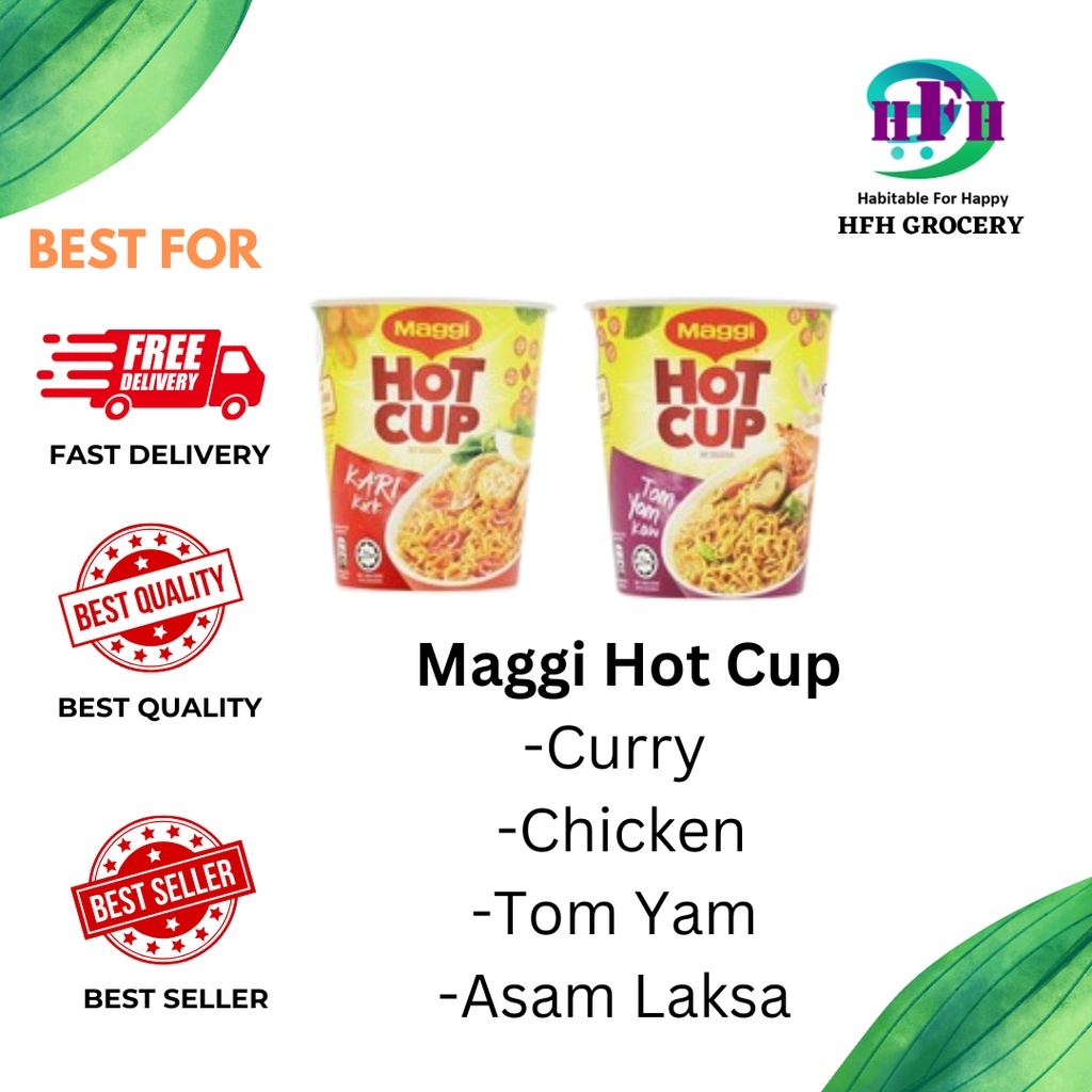 Maggi Hot Cup Intsant Noodles Curry Tom Yam Chicken Laksa Gm